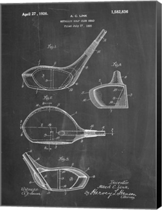 Framed Metallic Golf Club Head Patent - Chalkboard Print