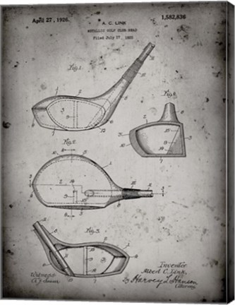Framed Metallic Golf Club Head Patent - Faded Grey Print