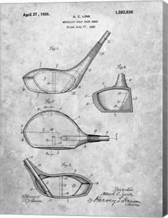 Framed Metallic Golf Club Head Patent - Slate Print