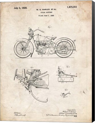 Framed Cycle Support Patent - Vintage Parchment Print