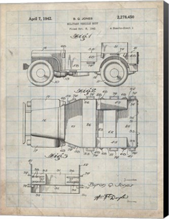 Framed Military Vehicle Body Patent - Antique Grid Parchment Print