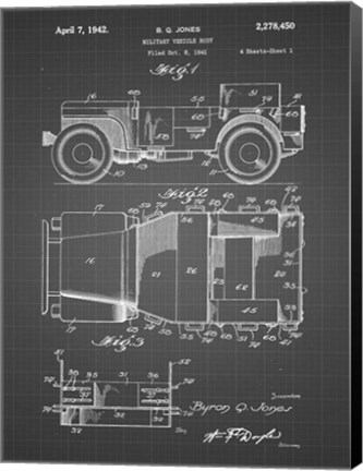 Framed Military Vehicle Body Patent - Black Grid Print