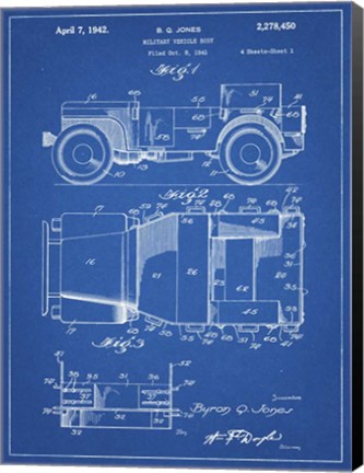Framed Military Vehicle Body Patent - Blueprint Print