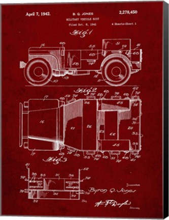Framed Military Vehicle Body Patent - Burgundy Print