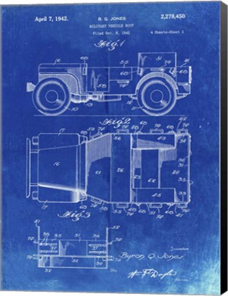Framed Military Vehicle Body Patent - Faded Blueprint Print