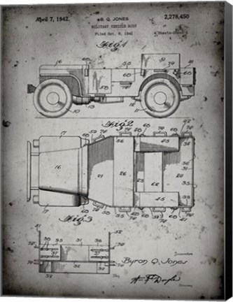 Framed Military Vehicle Body Patent - Faded Grey Print