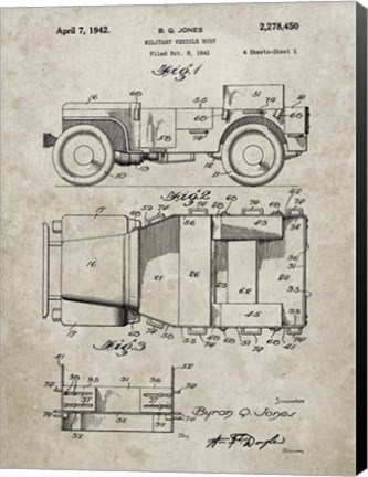 Framed Military Vehicle Body Patent - Sandstone Print