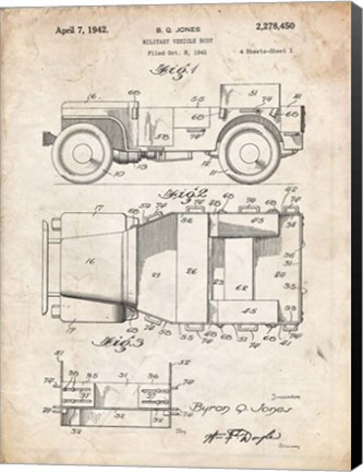 Framed Military Vehicle Body Patent - Vintage Parchment Print