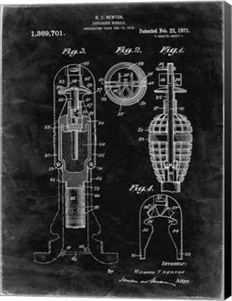 Framed Explosive Missile Patent - Black Grunge Print