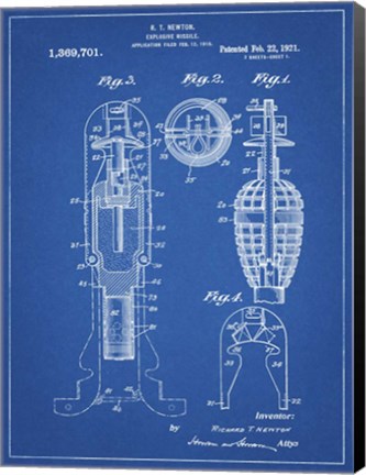 Framed Explosive Missile Patent - Blueprint Print