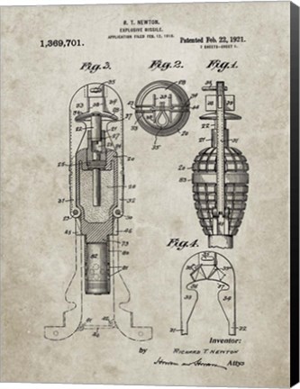 Framed Explosive Missile Patent - Sandstone Print