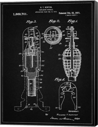 Framed Explosive Missile Patent - Vintage Black Print