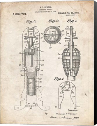 Framed Explosive Missile Patent - Vintage Parchment Print