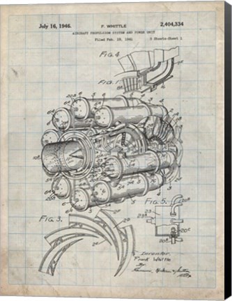 Framed Aircraft Propulsion &amp; Power Unit Patent - Antique Grid Parchment Print