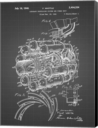 Framed Aircraft Propulsion &amp; Power Unit Patent - Black Grid Print