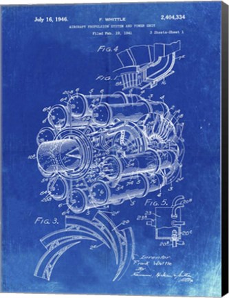 Framed Aircraft Propulsion &amp; Power Unit Patent - Faded Blueprint Print