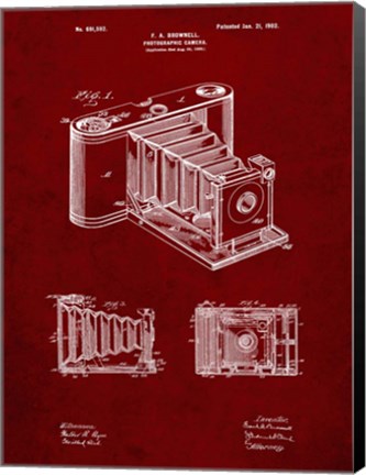Framed Photographic Camera Patent - Burgundy Print