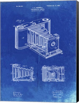 Framed Photographic Camera Patent - Faded Blueprint Print