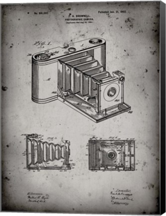 Framed Photographic Camera Patent - Faded Grey Print