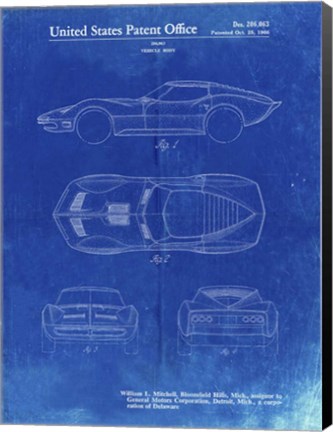 Framed Vehicle Body Patent - Faded Blueprint Print