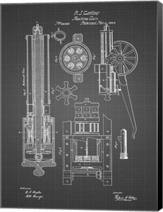 Framed Machine Gun Patent - Black Grid Print