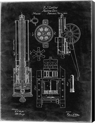 Framed Machine Gun Patent - Black Grunge Print