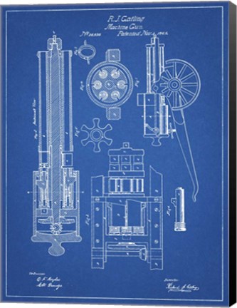 Framed Machine Gun Patent - Blueprint Print