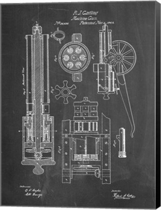 Framed Machine Gun Patent - Chalkboard Print