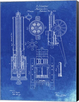 Framed Machine Gun Patent - Faded Blueprint Print