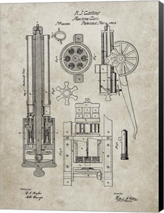Framed Machine Gun Patent - Sandstone Print