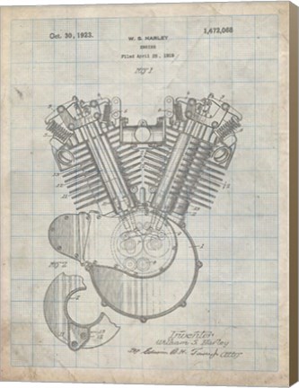 Framed Engine Patent - Antique Grid Parchment Print