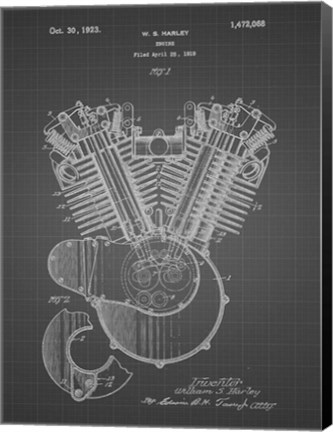Framed Engine Patent - Black Grid Print
