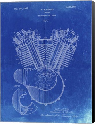 Framed Engine Patent - Faded Blueprint Print