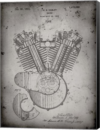 Framed Engine Patent - Faded Grey Print