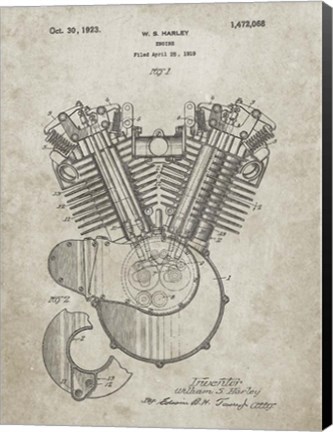 Framed Engine Patent - Sandstone Print