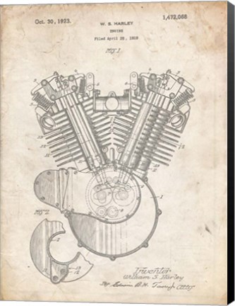 Framed Engine Patent - Vintage Parchment Print