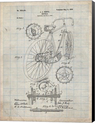 Framed Bicycle Patent - Antique Grid Parchment Print