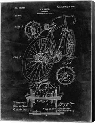 Framed Bicycle Patent - Black Grunge Print