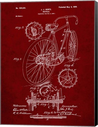 Framed Bicycle Patent - Burgundy Print