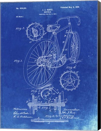 Framed Bicycle Patent - Faded Blueprint Print