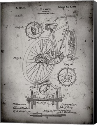 Framed Bicycle Patent - Faded Grey Print