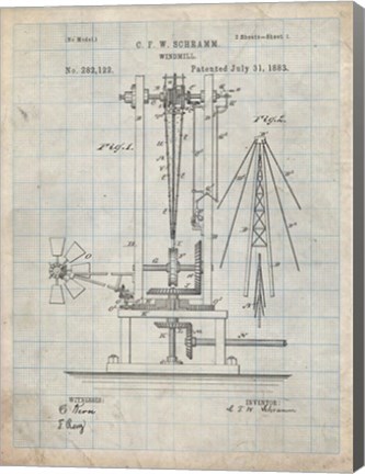 Framed Windmill Patent - Antique Grid Parchment Print