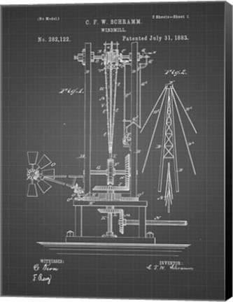Framed Windmill Patent - Black Grid Print