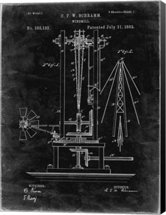 Framed Windmill Patent - Black Grunge Print