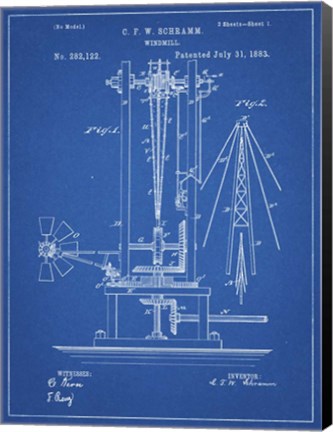 Framed Windmill Patent - Blueprint Print