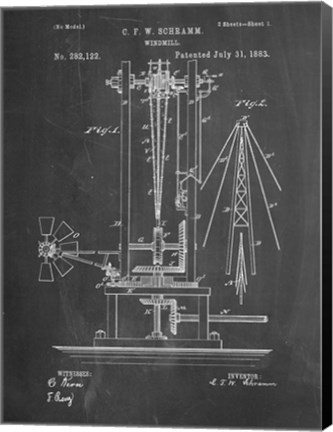 Framed Windmill Patent - Chalkboard Print