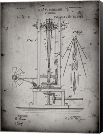Framed Windmill Patent - Faded Grey Print
