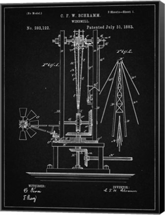 Framed Windmill Patent - Vintage Black Print