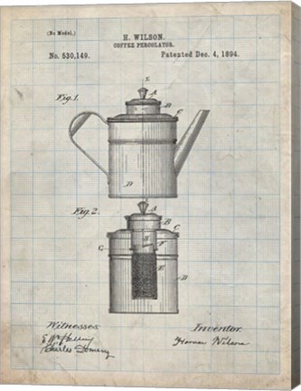 Framed Coffee Percolator Patent - Antique Grid Parchment Print