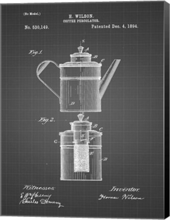 Framed Coffee Percolator Patent - Black Grid Print